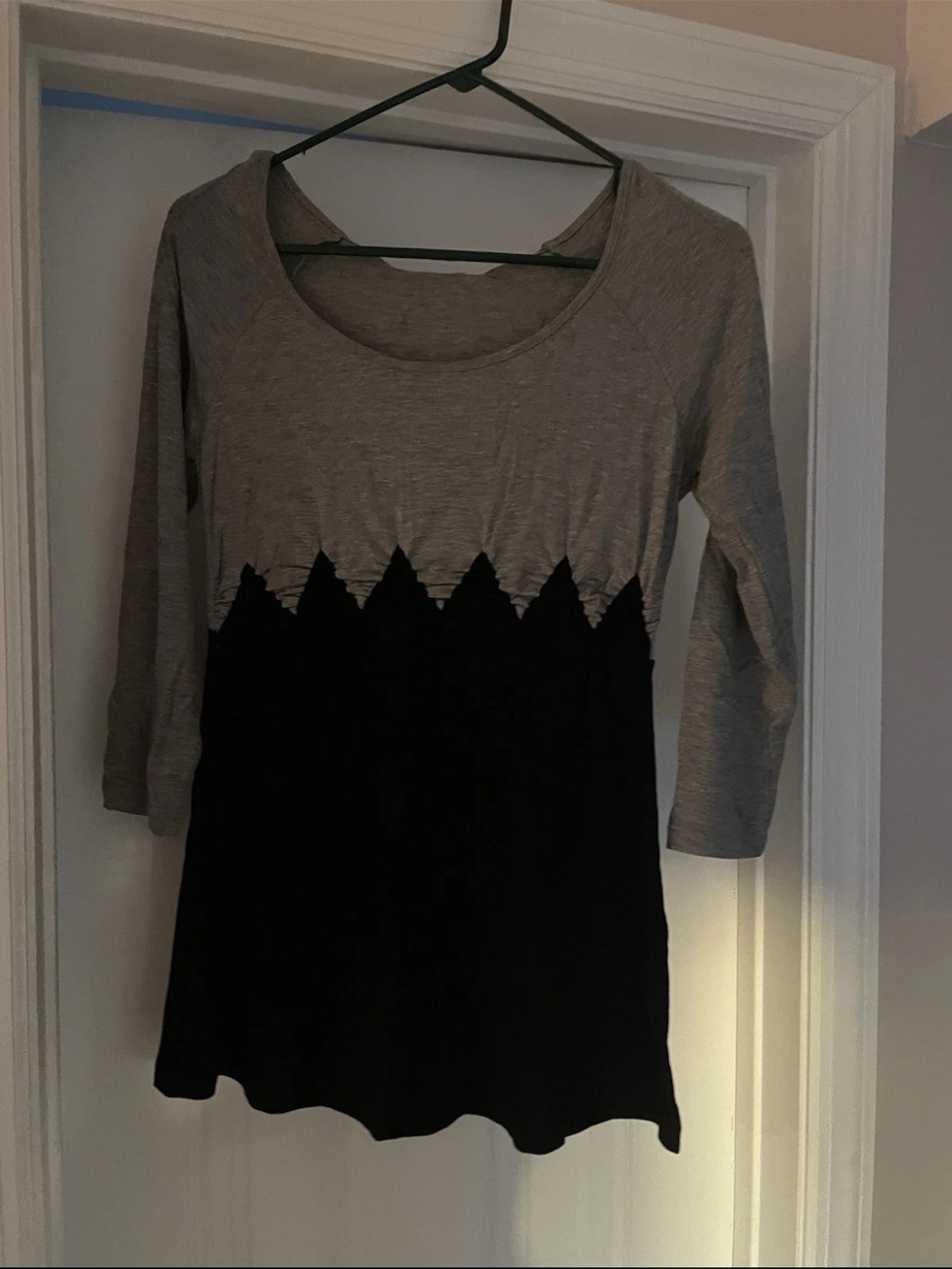Kenar Gray and Black Scoop Neck Colorblock Tunic